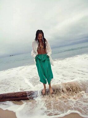 Free People Quinn Striped Pants Printed Pocket Harem Drawstring New L